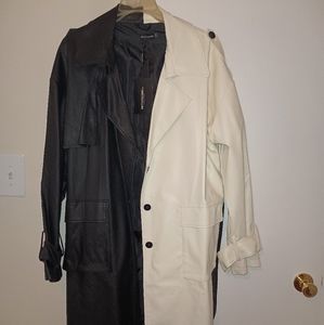 Pretty Little Thing half black half white xl long trench style jacket, size 16